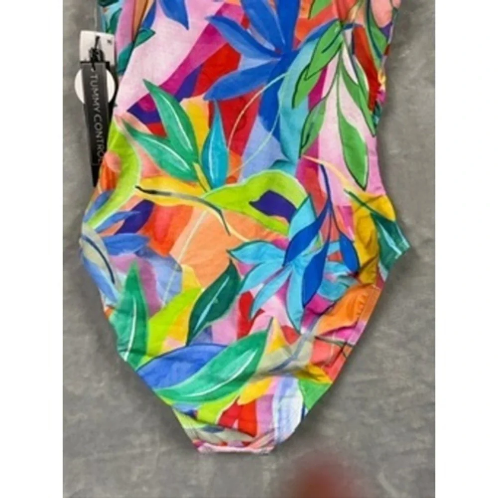 NWT La Blanca Tropi Flage One Piece Swimsuit Tummy Control 8 $120